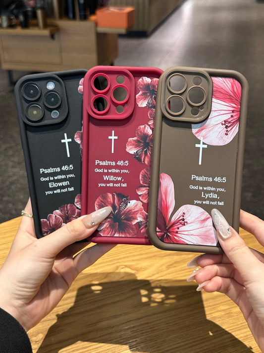 Custom Name Psalm 46:5 Phone Case - Personalized Floral Cross Religious Gift
