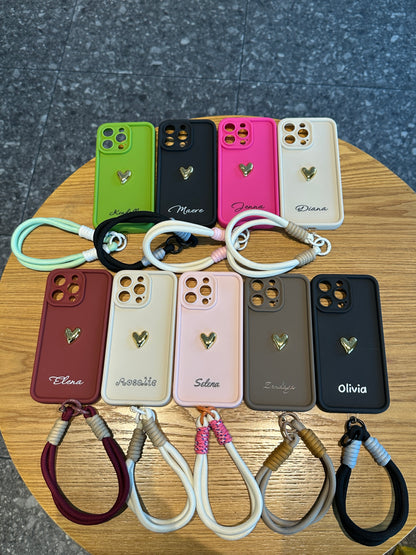 Custom Name Signature Series: Trendy 3D Gold Heart Personalized Phone Case