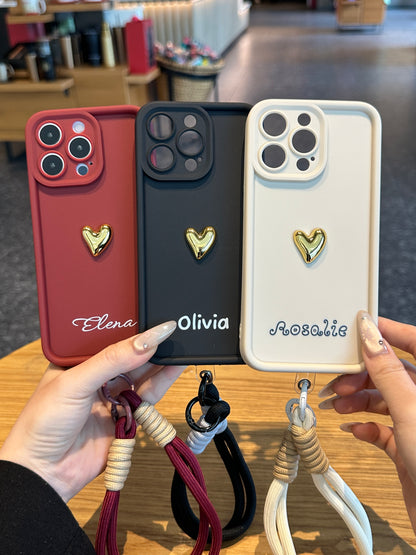 Custom Name Signature Series: Trendy 3D Gold Heart Personalized Phone Case