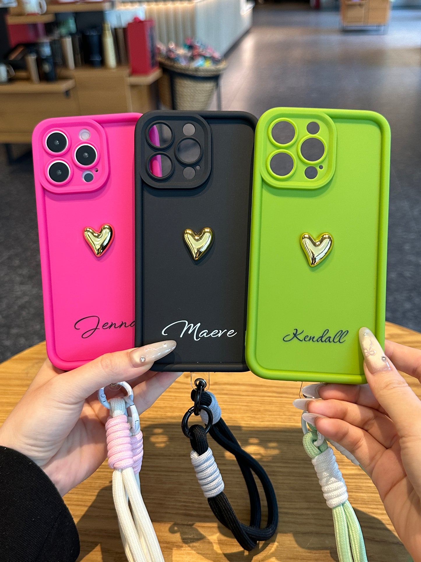 Custom Name Signature Series: Trendy 3D Gold Heart Personalized Phone Case
