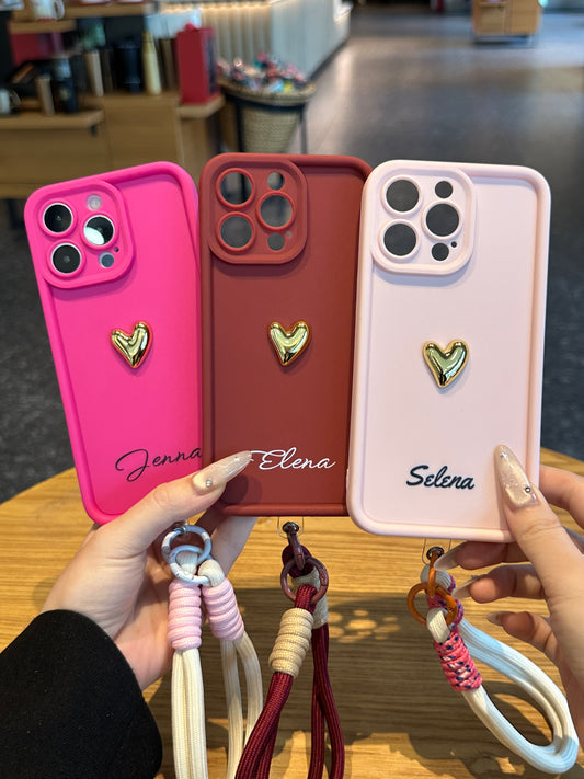 Custom Name Signature Series: Trendy 3D Gold Heart Personalized Phone Case