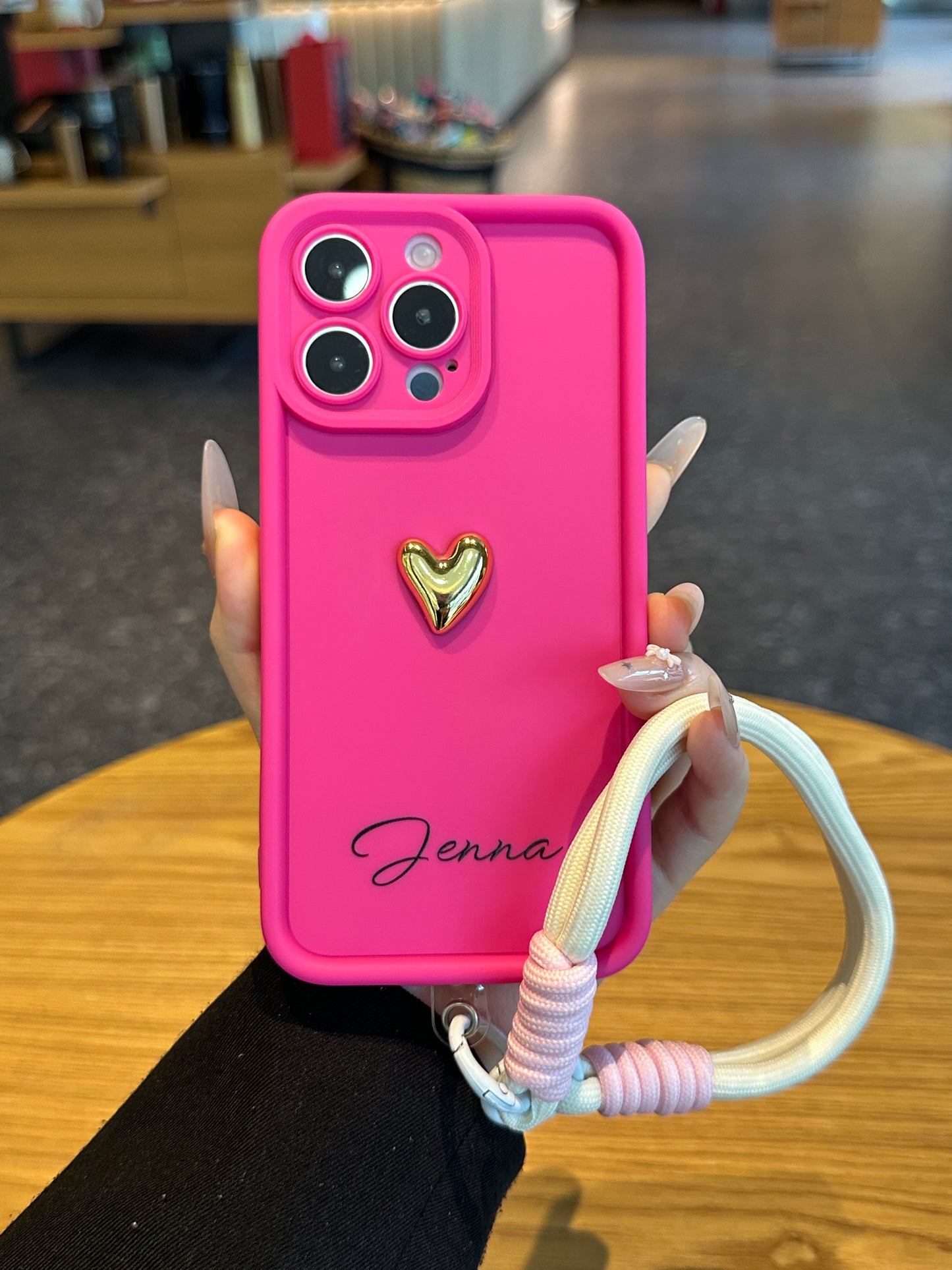 Custom Name Signature Series: Trendy 3D Gold Heart Personalized Phone Case