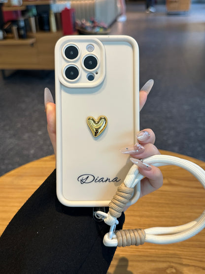 Custom Name Signature Series: Trendy 3D Gold Heart Personalized Phone Case