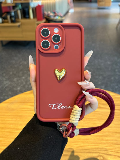 Custom Name Signature Series: Trendy 3D Gold Heart Personalized Phone Case