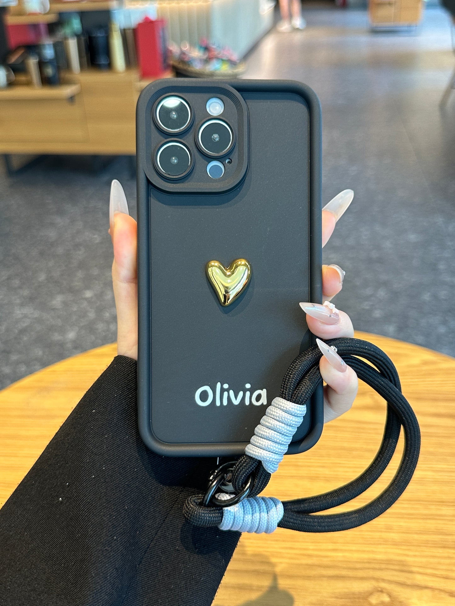 Custom Name Signature Series: Trendy 3D Gold Heart Personalized Phone Case