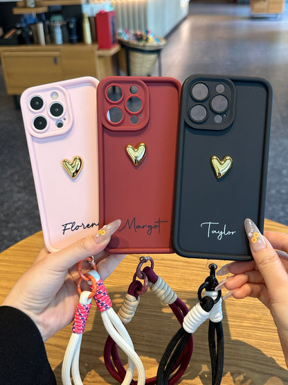 Your Name Signature Series: Fashionable 3D Golden Heart Personalized Phone Case