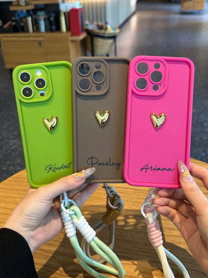 Your Name Signature Series: Fashionable 3D Golden Heart Personalized Phone Case
