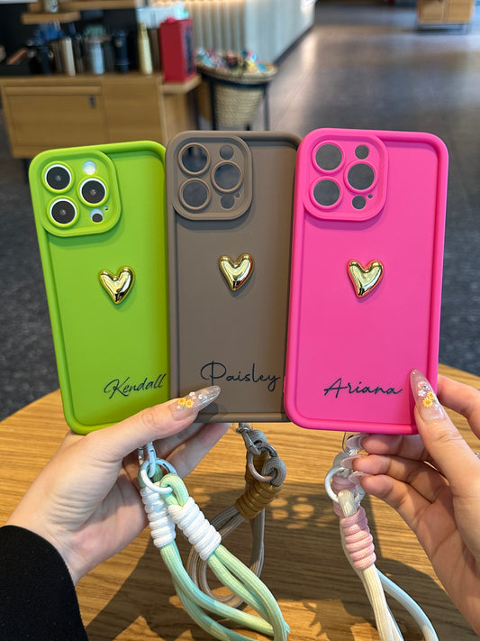 Your Name Signature Series: Fashionable 3D Golden Heart Personalized Phone Case