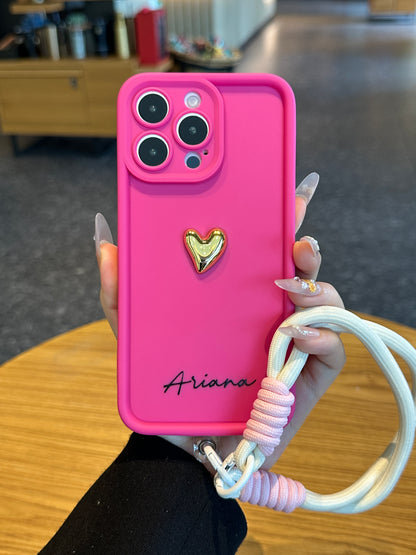Your Name Signature Series: Fashionable 3D Golden Heart Personalized Phone Case