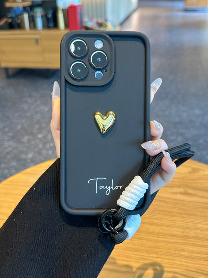 Your Name Signature Series: Fashionable 3D Golden Heart Personalized Phone Case