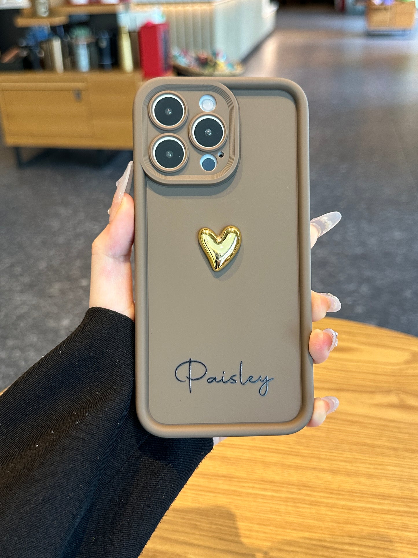 Your Name Signature Series: Fashionable 3D Golden Heart Personalized Phone Case