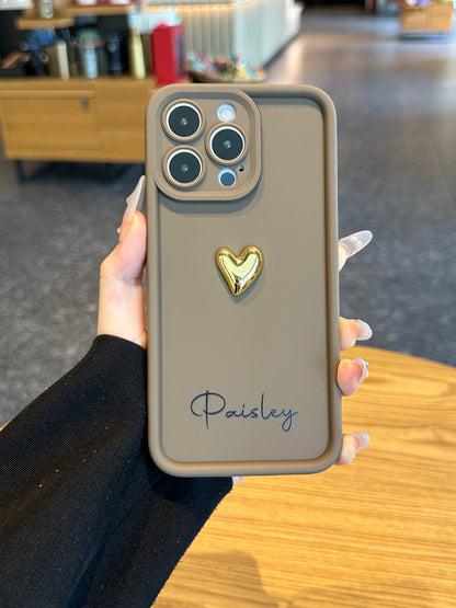 Your Name Signature Series: Fashionable 3D Golden Heart Personalized Phone Case