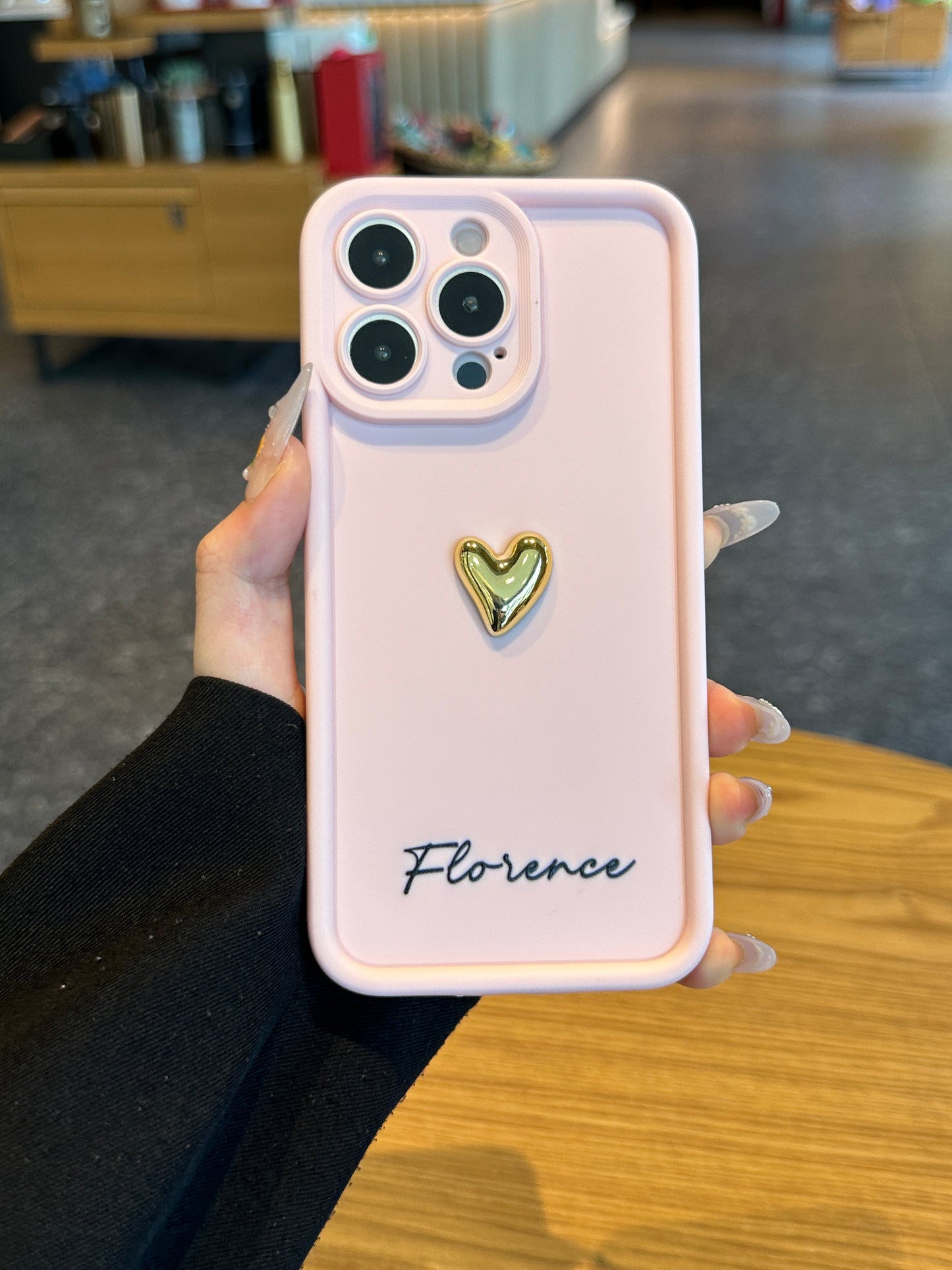 Your Name Signature Series: Fashionable 3D Golden Heart Personalized Phone Case