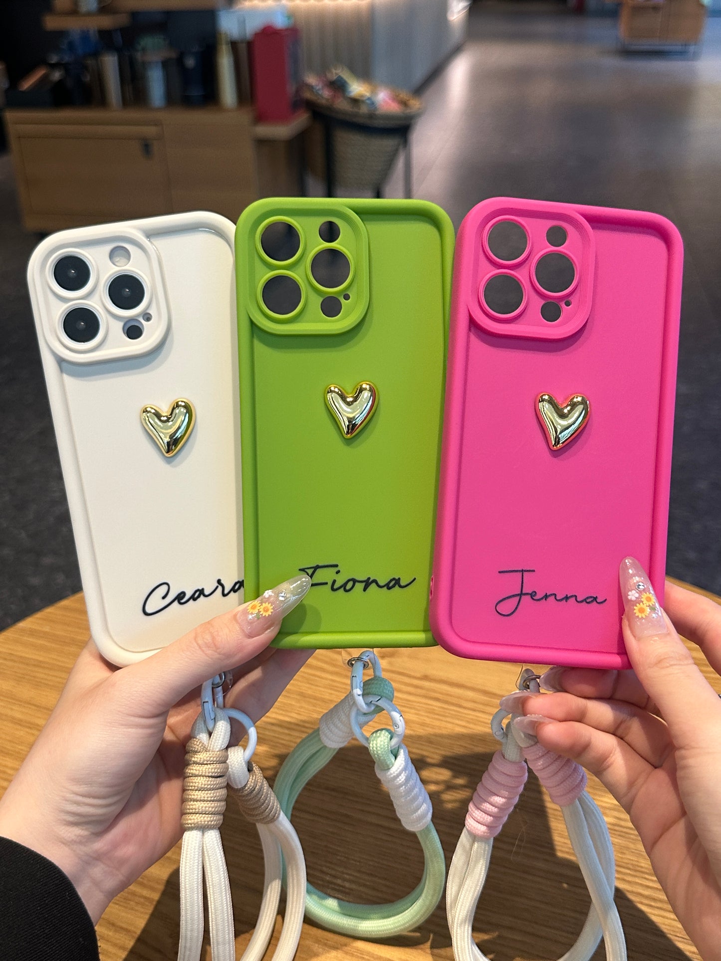 Your Name Signature Series: Fashionable 3D Gold Heart Personalized Phone Case